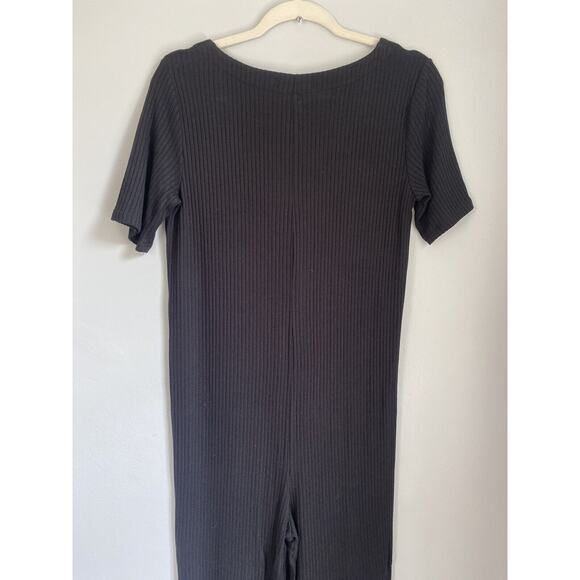 Reformation Jeans Black Camille Ribbed Knit M Tencel Modal Jumpsuit Romper Comfy - Picture 8 of 9